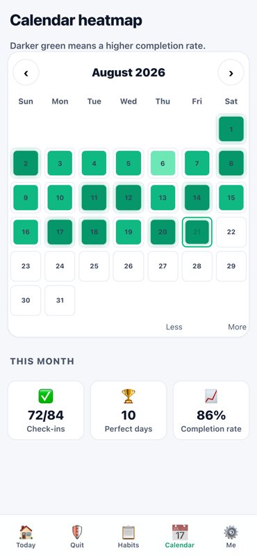 Good Habit calendar screen