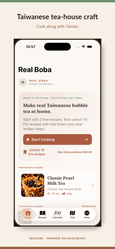 RealBoba recipe screen