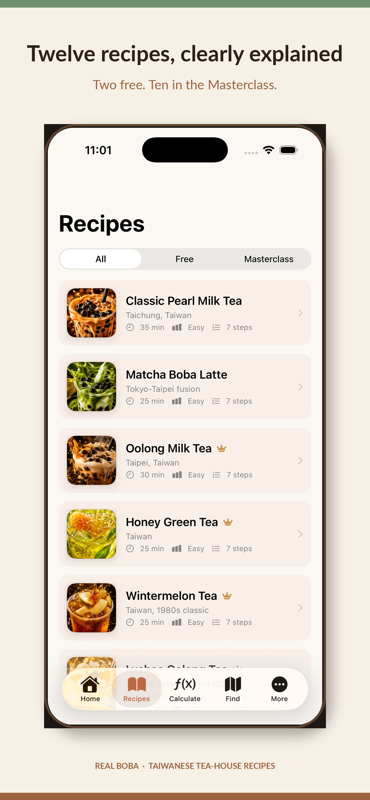 RealBoba recipe screen